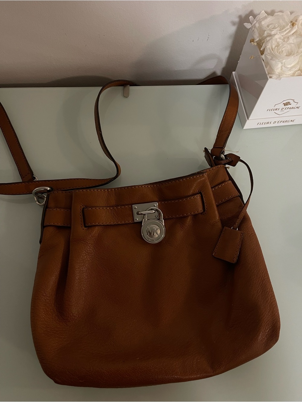 Michael Kors Cognac Leather Crossbody with Signature Lock